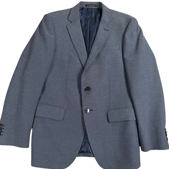 BOSS Hugo Boss Mens Navy Blue Textured Cotton Blend Blazer Sport Coat 36S